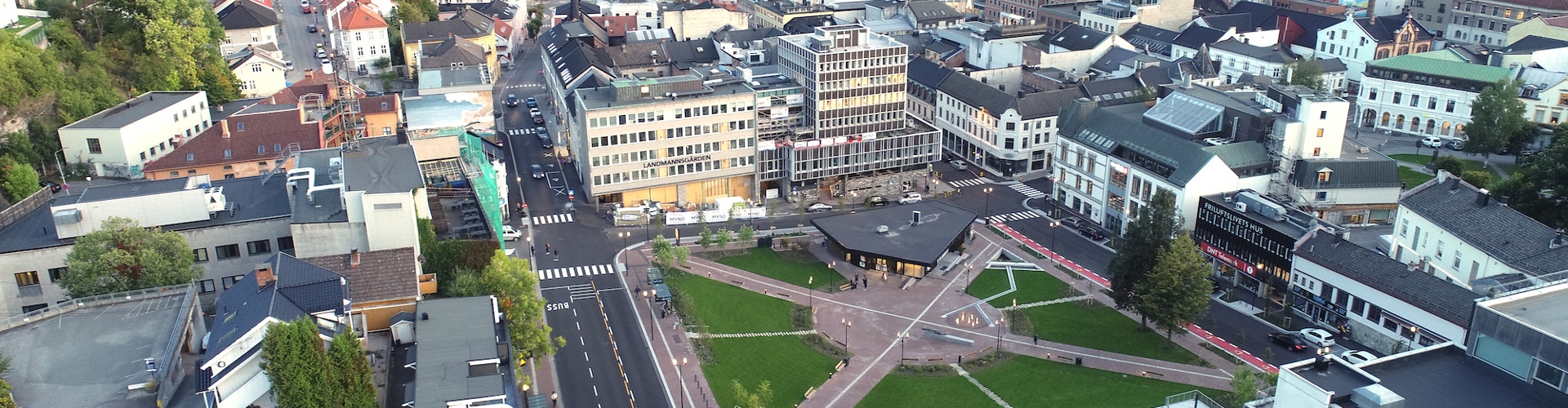 Landmannstorget Drone. Foto Skien Kommune